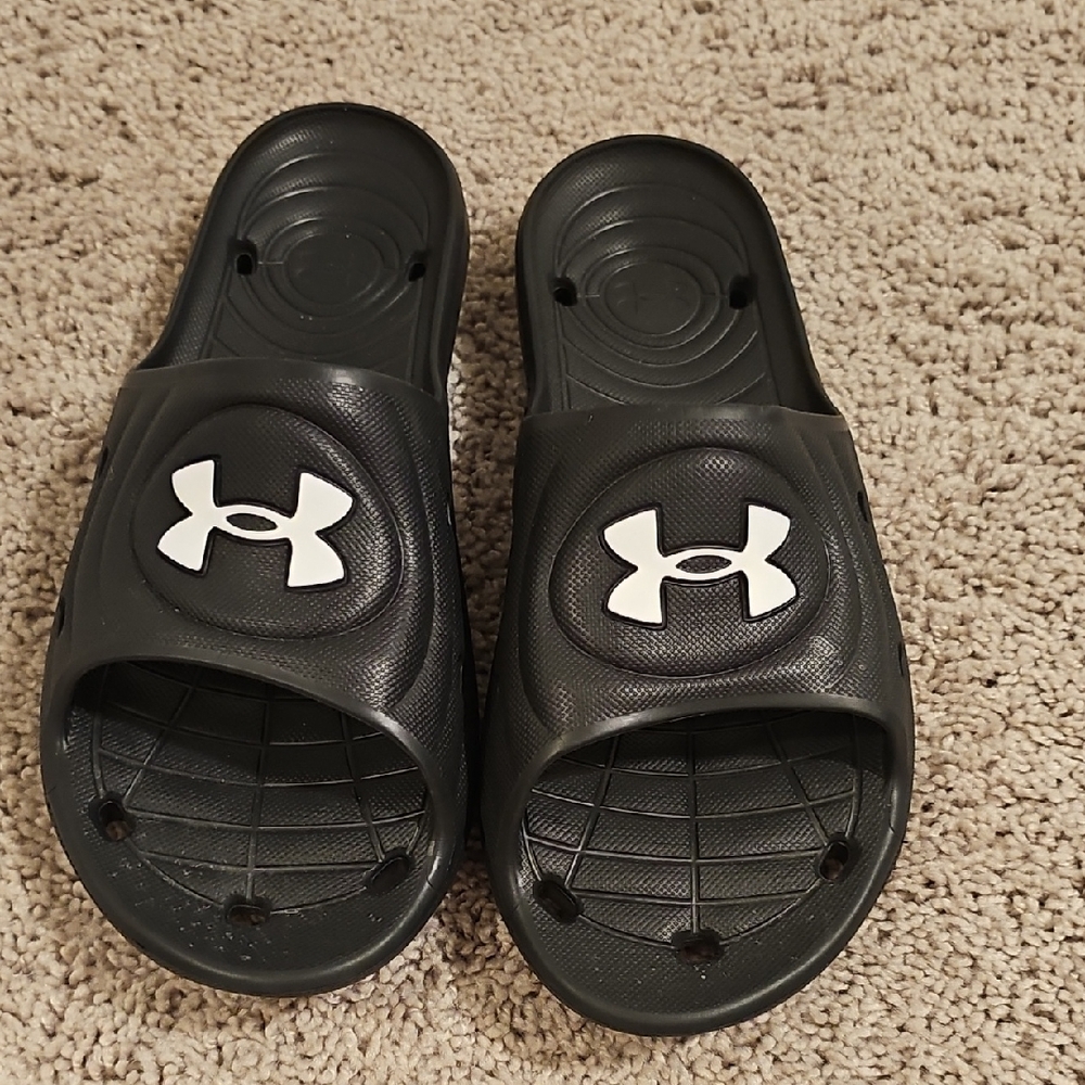 Under Armour Black Slides with White Logo